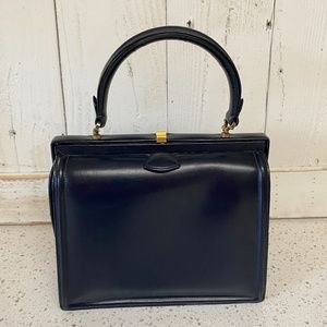 Beautiful Vintage 60’s  navy leather handbag.